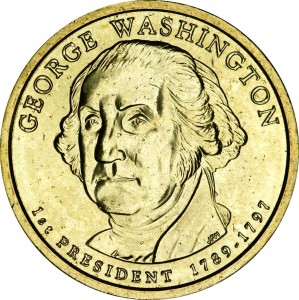1 доллар 2007 США, 1-й президент Джордж Вашингтон двор D цена, 1 доллар серии Президентские доллары США, стоимость