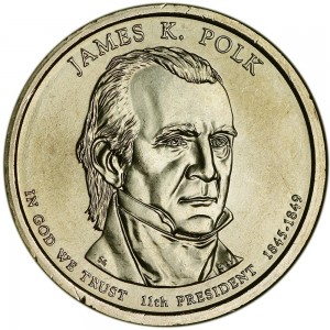 1 доллар 2009 США, 11-й президент Джеймс Нокс Полк двор D цена, 1 доллар серии Президентские доллары США, стоимость