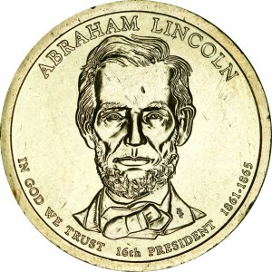 1 доллар 2010 США, 16-й президент Авраам Линкольн двор Р цена, 1 доллар серии Президентские доллары США, стоимость