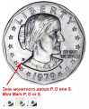1 доллар 1999 США Сьюзан Энтони двор P, из обращения