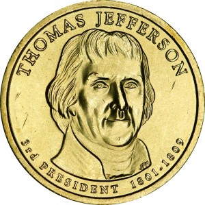 1 доллар 2007 США, 3-й президент Томас Джефферсон двор D цена, 1 доллар серии Президентские доллары США, стоимость