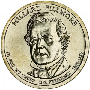 1 доллар 2010 США, 13-й президент Миллард Филлмор двор D цена, 1 доллар серии Президентские доллары США, стоимость