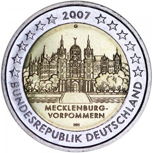 2 euro 2007, Germany, Mecklenburg-Vorpommern , mint G price, composition, diameter, thickness, mintage, orientation, video, authenticity, weight, Description