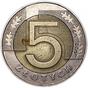 5 zloty 1994 Poland from circulation price, composition, diameter, thickness, mintage, orientation, video, authenticity, weight, Description