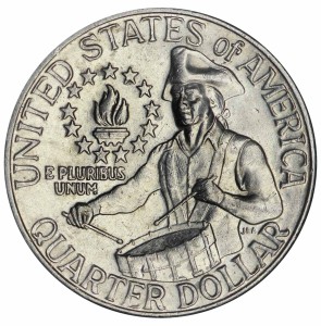 The Washington quarter 25 cents 1976 USA "Drummer", 200 years of independence, mint mark D, from circulation