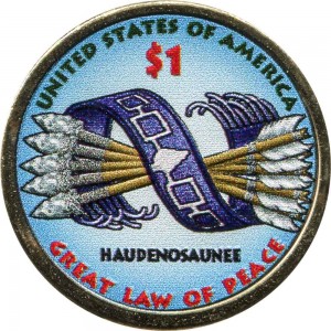 1 dollar 2010 USA Native American Sacagawea, Great Law of Peace, colorized