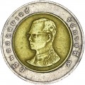 10 Baht 1988-2008 Thailand, Porträt des Königs Rama 9, Münze aus dem Verkehr