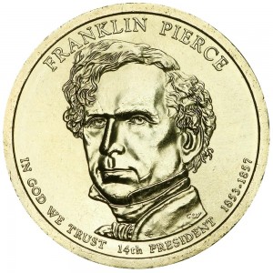 1 доллар 2010 США, 14-й президент Франклин Пирс  двор Р цена, 1 доллар серии Президентские доллары США, стоимость