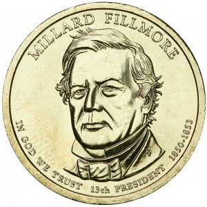 1 доллар 2010 США, 13-й президент Миллард Филлмор двор Р цена, 1 доллар серии Президентские доллары США, стоимость