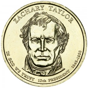 1 доллар 2009 США, 12-й президент Захари Тэйлор двор Р цена, 1 доллар серии Президентские доллары США, стоимость