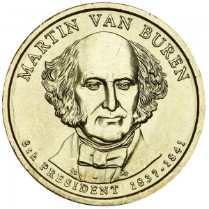 1 доллар 2008 США, 8-й президент Мартин Ван Бюрен двор Р цена, 1 доллар серии Президентские доллары США, стоимость