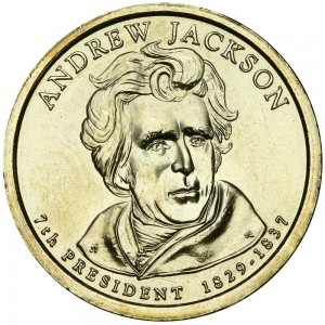 1 доллар 2008 США, 7-й президент Эндрю Джэксон двор Р цена, 1 доллар серии Президентские доллары США, стоимость