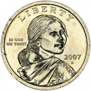 1 доллар 2007 США Сакагавея, двор D цена, стоимость