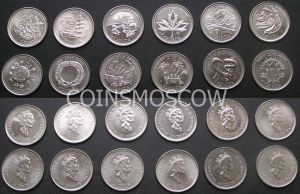Набор 25 центов 2000 Канада 12 монет серия Миллениум цена, стоимость