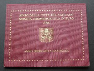 2 евро 2008 Ватикан, год святого Павла - 2000 лет со дня его рождения, в буклете цена, стоимость