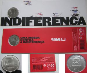 1,5 евро 2008, Португалия, Монета против безразличия (Indiferenca), серия "Одна монета - одно дело" цена, стоимость