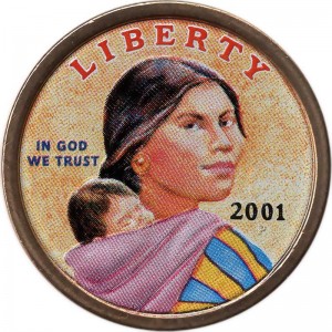 1 Dollar 2001 USA Squaw Sacagawea Farbig