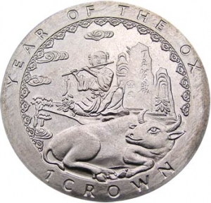 1 crown 1997 Isle of Man Year of Ox price, composition, diameter, thickness, mintage, orientation, video, authenticity, weight, Description
