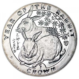 1 crown 1999 Isle of Man Year of the Rabbit price, composition, diameter, thickness, mintage, orientation, video, authenticity, weight, Description