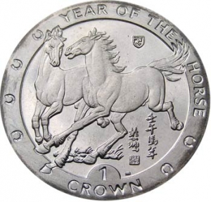 1 crown 2002 Isle of Man Year of the Horse price, composition, diameter, thickness, mintage, orientation, video, authenticity, weight, Description
