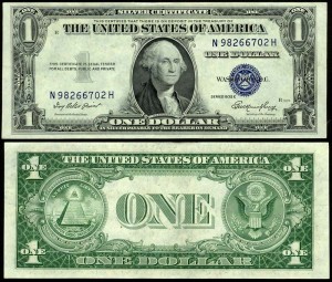 1 доллар 1935 E США серебряный сертификат с синей печатью, банкнота, хорошее качество XF