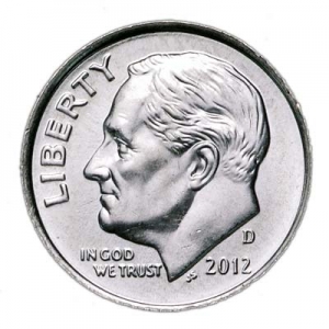 One dime 10 cents 2012 US Roosevelt, mint D price, composition, diameter, thickness, mintage, orientation, video, authenticity, weight, Description