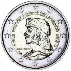 2 Euro 2012 Monaco 500 years of independence price, composition, diameter, thickness, mintage, orientation, video, authenticity, weight, Description
