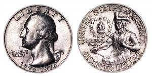 25 центов 1976 США  "Барабанщик", 200 лет Независимости США, двор D цена, стоимость