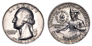 25 центов 1976 США  "Барабанщик", 200 лет Независимости США, двор P цена, стоимость