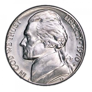 Nickel five cents 1970 US, mint D price, composition, diameter, thickness, mintage, orientation, video, authenticity, weight, Description