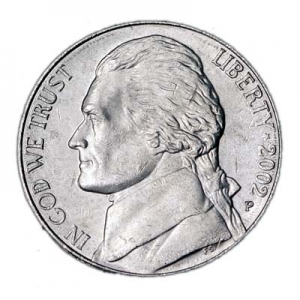 Nickel fünf Cent 2002 USA, Minze P Preis, Komposition, Durchmesser, Dicke, Auflage, Gleichachsigkeit, Video, Authentizitat, Gewicht, Beschreibung