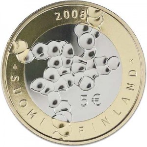 5 евро 2008, Финляндия,100 лет финской науке и исследованиям, в капсуле цена, стоимость