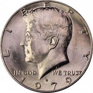 Half Dollar 1979 USA Kennedy Minze D Preis, Komposition, Durchmesser, Dicke, Auflage, Gleichachsigkeit, Video, Authentizitat, Gewicht, Beschreibung