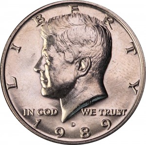 Half Dollar 1989 USA Kennedy Minze D Preis, Komposition, Durchmesser, Dicke, Auflage, Gleichachsigkeit, Video, Authentizitat, Gewicht, Beschreibung