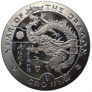 1 crown 2000 Isle of Man Year of the Dragon price, composition, diameter, thickness, mintage, orientation, video, authenticity, weight, Description