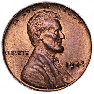 1 цент 1944 США Пшеничный, P, из обращения цена, стоимость
