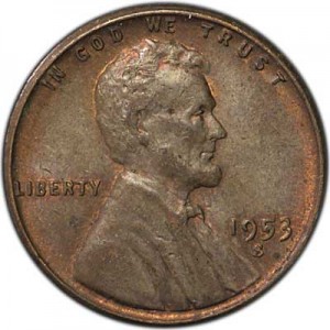 1 цент 1953 США Пшеничный, S, из обращения цена, стоимость