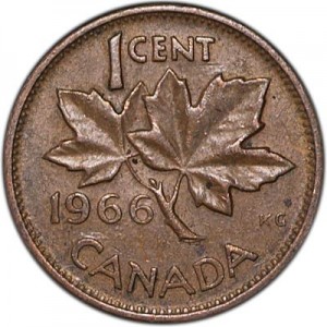 1 cent 1966 Canada, from circulation price, composition, diameter, thickness, mintage, orientation, video, authenticity, weight, Description