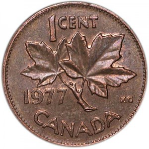 1 цент 1977 Канада, из обращения
