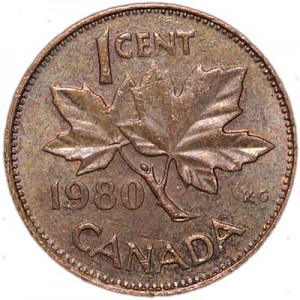 1 cent 1980 Canada, from circulation price, composition, diameter, thickness, mintage, orientation, video, authenticity, weight, Description