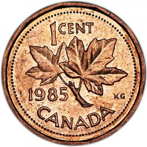1 цент 1985 Канада, из обращения цена, стоимость