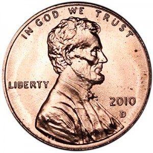 1 цент 2010 США Щит, двор D