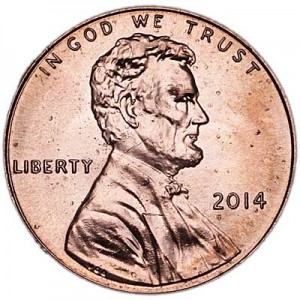 1 cent 2014 USA, Shield mint mark P