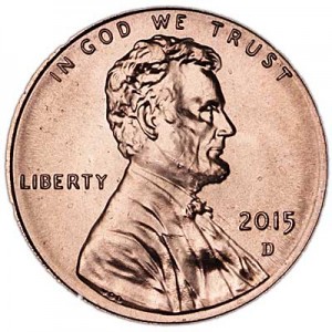 1 cent 2015 USA Shield, mint mark D