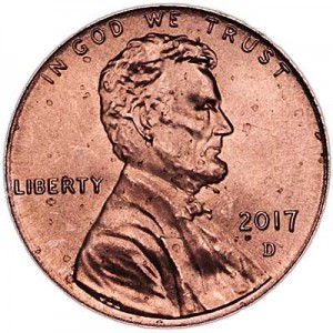 1 cent 2017 USA Shield, mint mark D