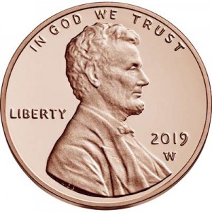 1 cent 2019 USA, Shield mint mark W UNC