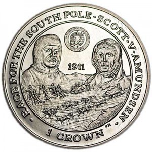 1 crown 2007 Falkland Islands Race for the South Pole Amundsen and Scott Expeditions price, composition, diameter, thickness, mintage, orientation, video, authenticity, weight, Description