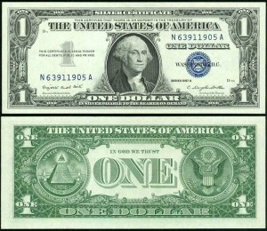 1 доллар 1957 A США серебряный сертификат с синей печатью, банкнота, хорошее качество XF