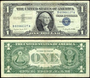 Banknote 1 Dollar 1957 A USA -Zertifikat mit blauem Siegel, VF-VG
