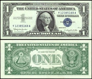 1 доллар 1957 B США серебряный сертификат с синей печатью, банкнота, хорошее качество XF